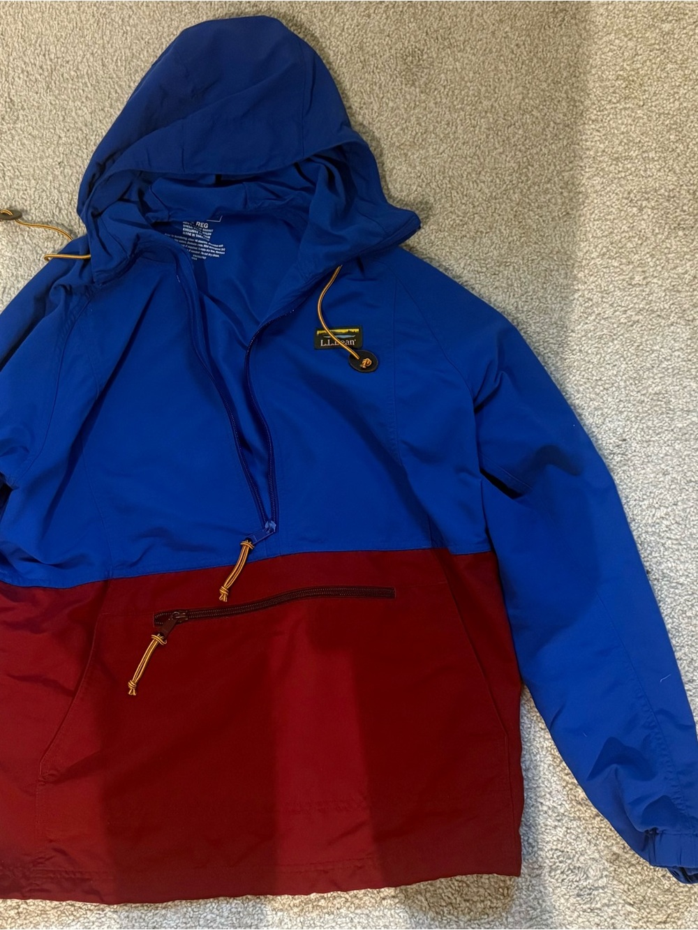 L.L. Bean Blue and Burgundy Hooded Windbreaker Anorak